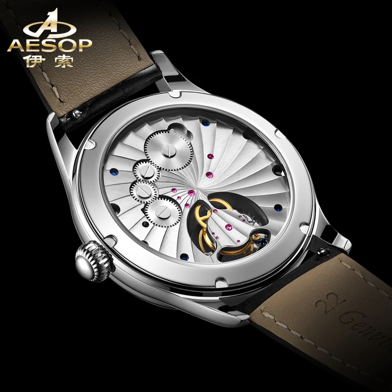 Aesop Flying Tourbillon Movement Original Watch Sapphire Fashion Men\'s Watch Blue Sandstone Dial Mechanical Watches For Men 7025