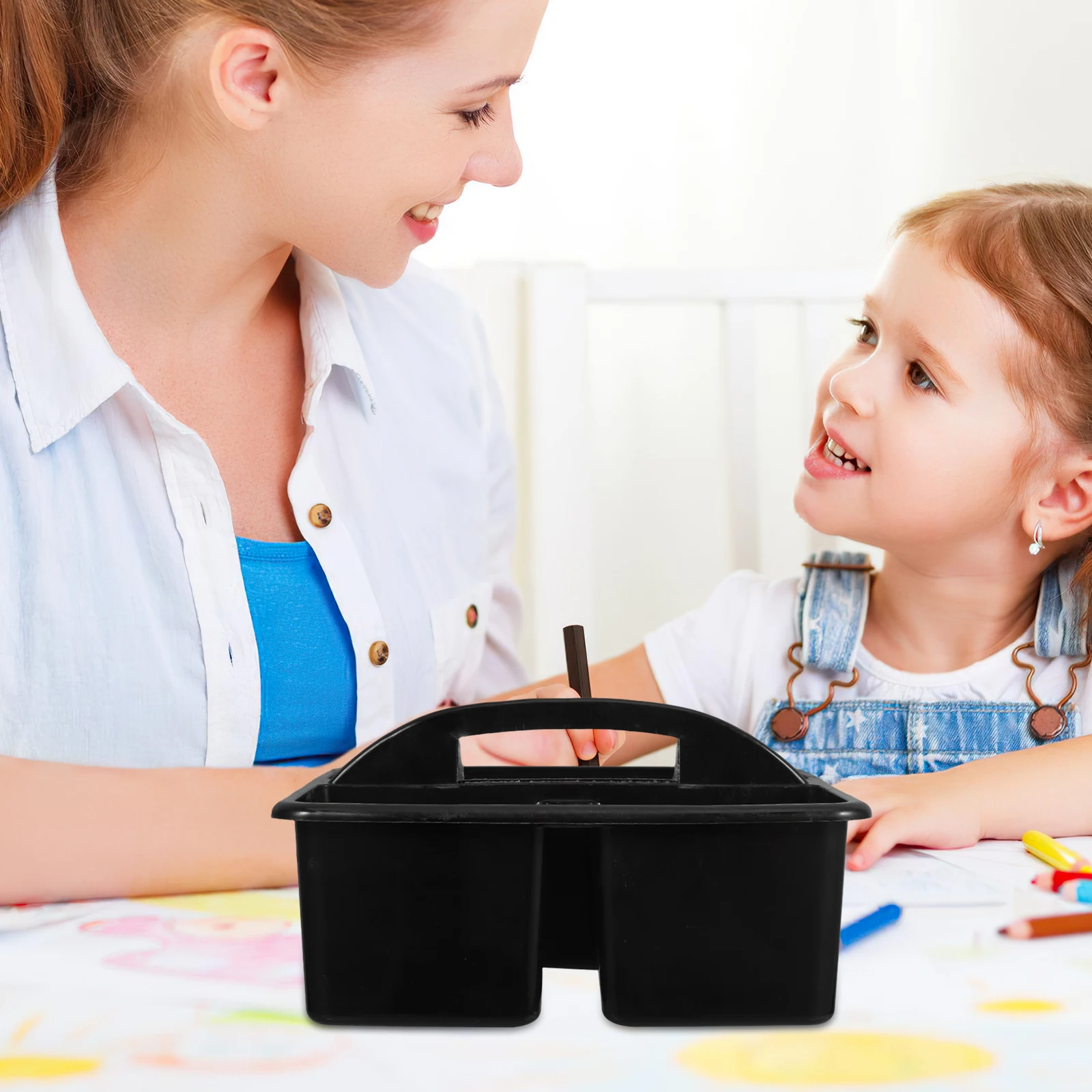 

3 Compartments Handled Storage Caddy Multifunctional Plastic Organizer Stackable Utility Caddies Classroom Office Home Use Kids