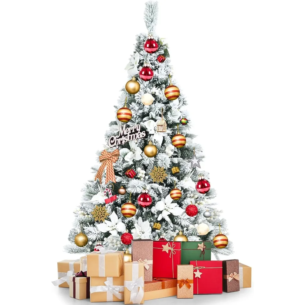 

5-футовая искусственная рождественская елка GOFLAME с 405 наконечниками для ветвей, складной металлической основой, украшенной белыми ягодами, цветами и Sn