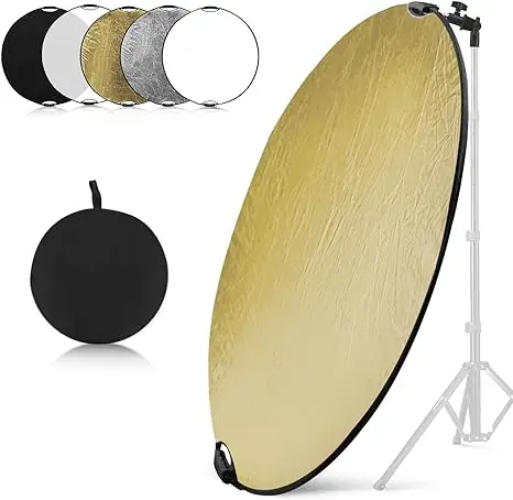 

43Inch/110cm Photography Light Reflector, Portable Foldable 5 in 1 Diffuser ReflectorsTranslucent, Silver, Gold, White and Black