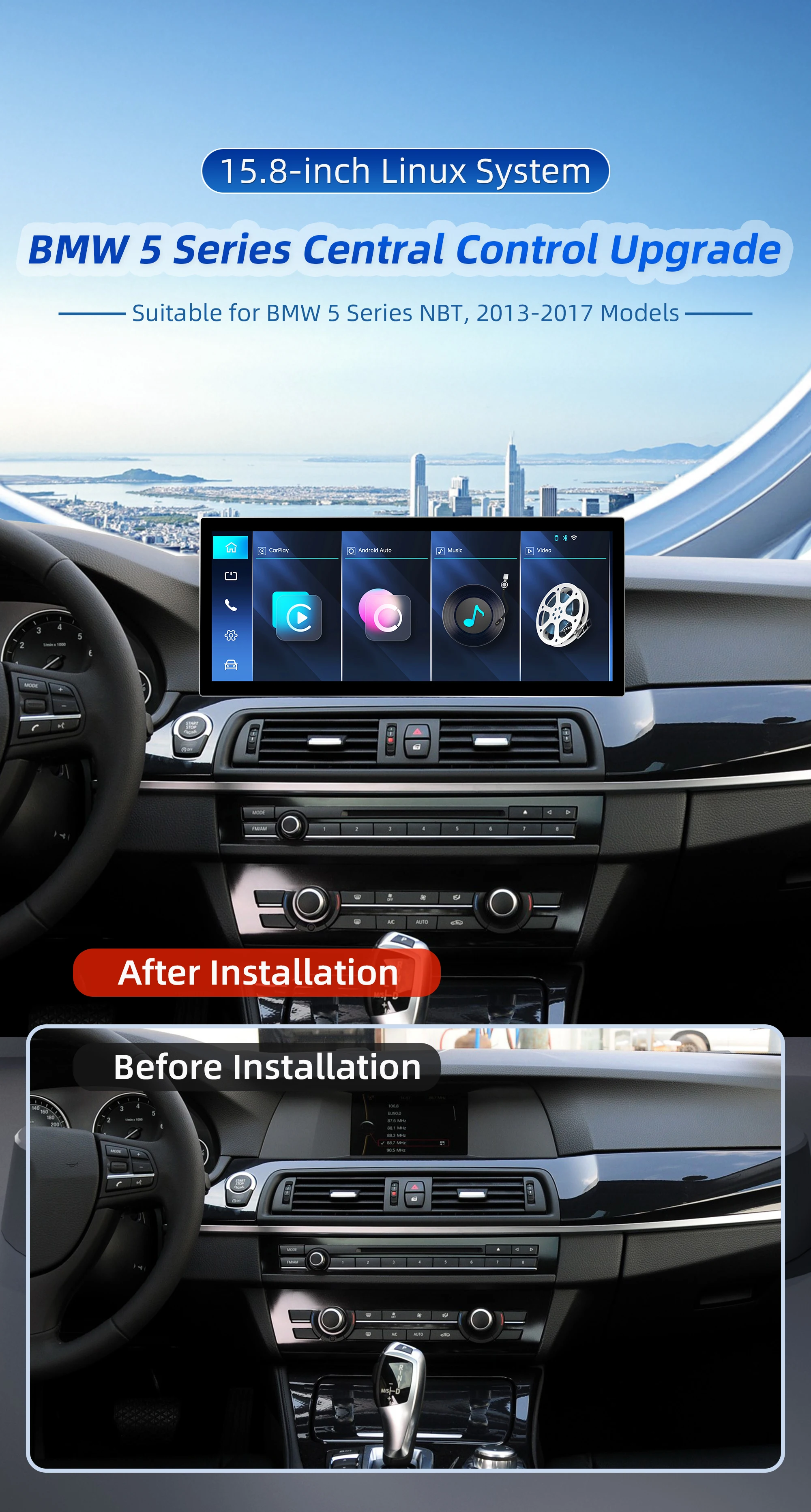 15.8 Inch Screen For BMW 5Series 2013-2017 Linux system Car Multimedia Video  Player Carplay  GPS Navigation Car Radio Head Unit