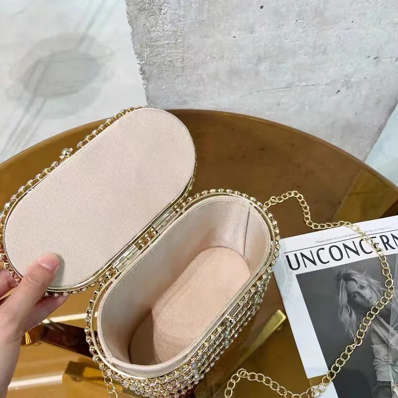 Diamonds Basket Evening Clutch Bags Women Luxury Hollow Out Pearl Beaded Metallic Cage Handbags Ladies Wedding Party Purse