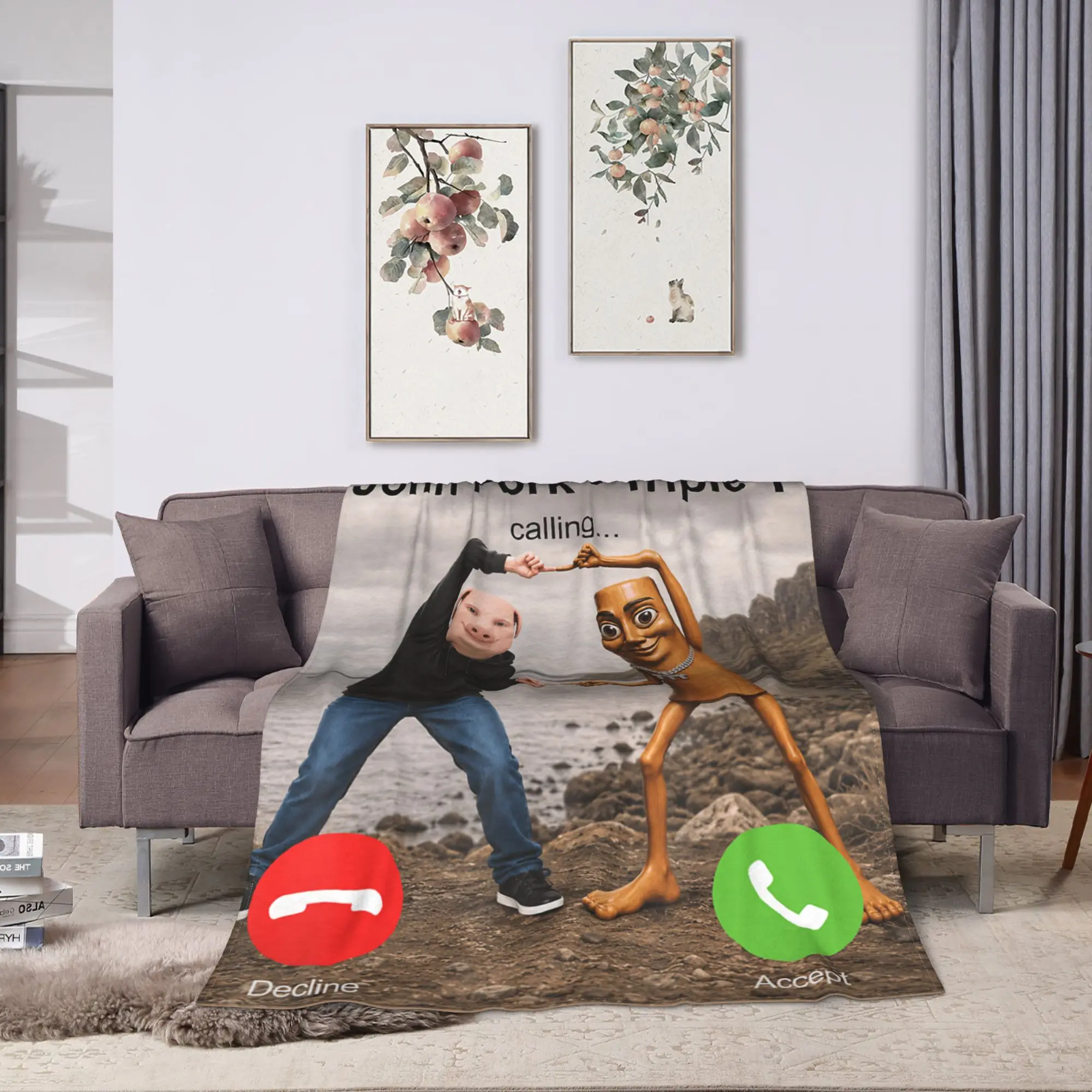 Tung Tung Tung Sahur Triple John Pork Calling Brianrot Blankets Autumn Soft Throw Blanket For Girl Living Room Flannel Bedspread