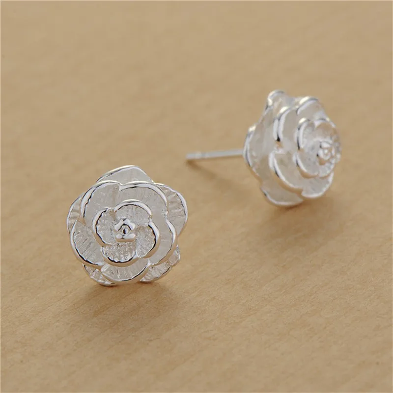 

Elegant 925 Sterling Silver Fine Rose Earrings Fashion Women Charm Gift Jewelry