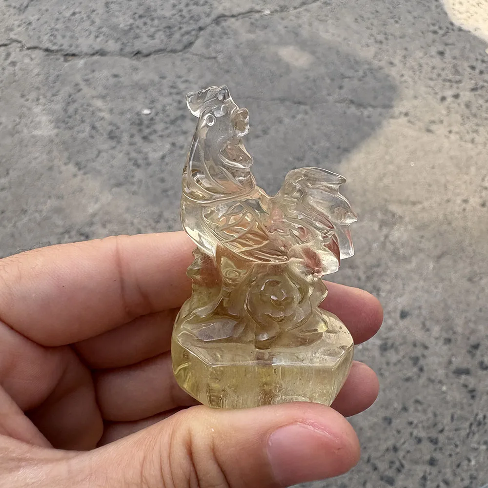 Custom Handcrafted Natural Citrine Rooster Figurine - Gemstone Animal Statue Tabletop Decor for Healing