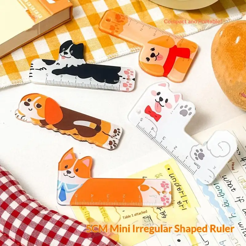 New New Cute Cartoon Animal Cat Dog Ruler Mini 5cm Portable Stationery Ruler Pendant Backpack Charm Student Prize Student Reward