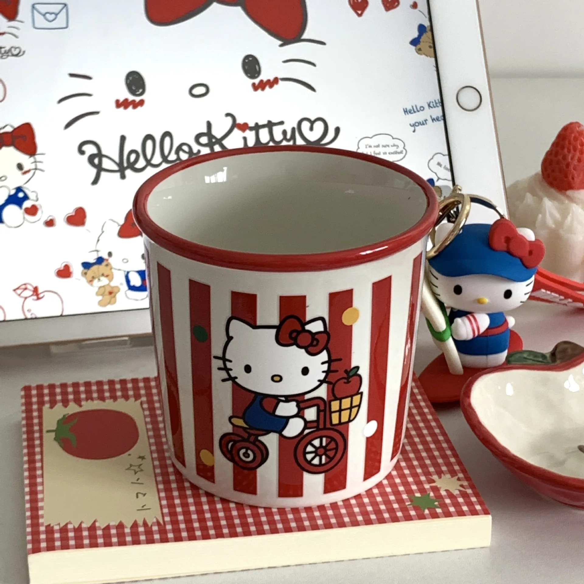 Anime Hello Kitty Red Cat Ceramic Cup Cute Hand Holding Cups Large Capacity Water Office Household Drinking Bottles Toy Gifts