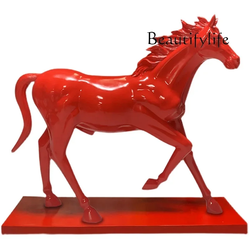 Fiberglass Simulation Outdoor Running Horse Sculpture with Base Shopping Mall Floor-Standing Decorations Large Ornaments