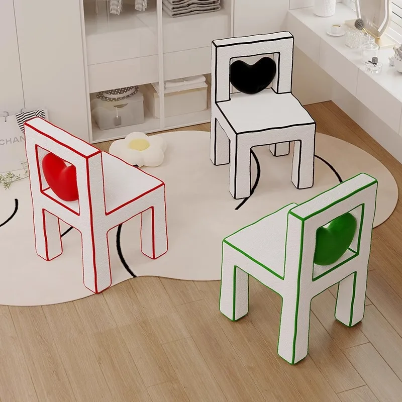 Creative Heart Comic Vanity Chair Dopaamine Bedroom Lounge Backrest Stool Cartoon Art Dining Seat Fun Cute Home Decor Furniture