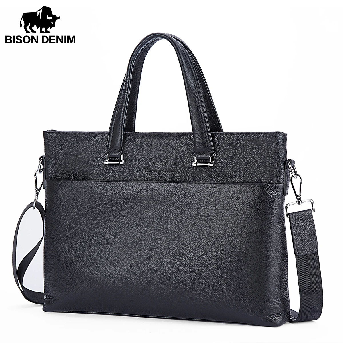 

BISONDENIM Man Business Briefcase Bag Split Leather High Quality Men office Bags For 14 inch Laptop A4 File Causel Male N20296