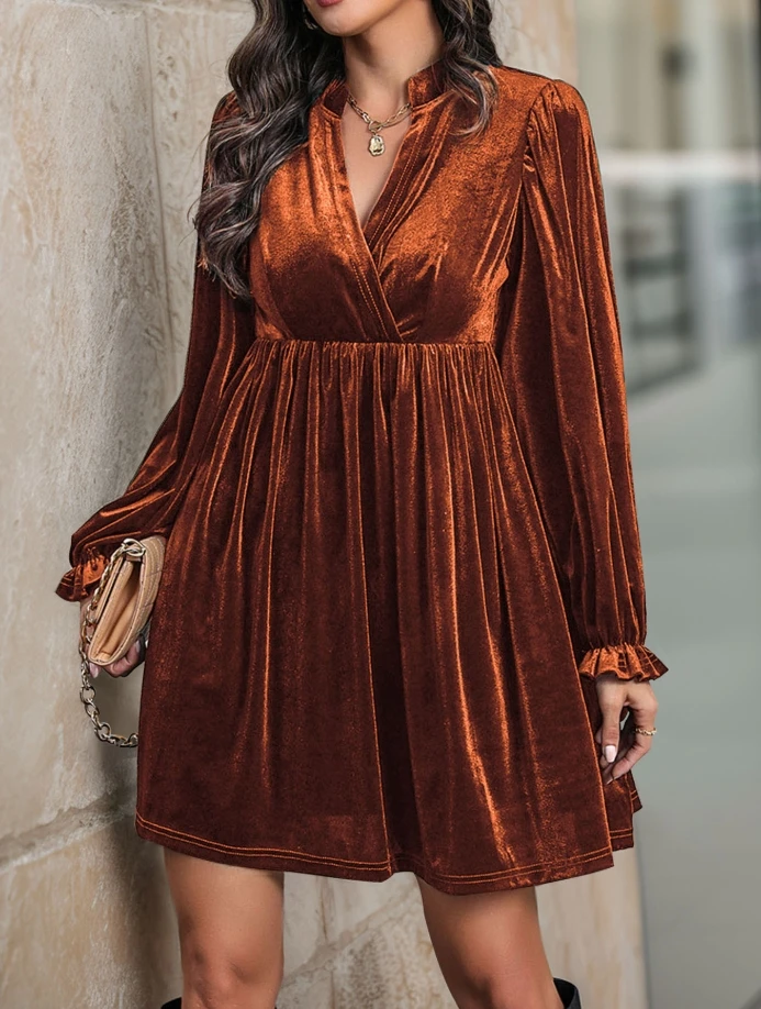 Long sleeved patchwork skirt velvet dress