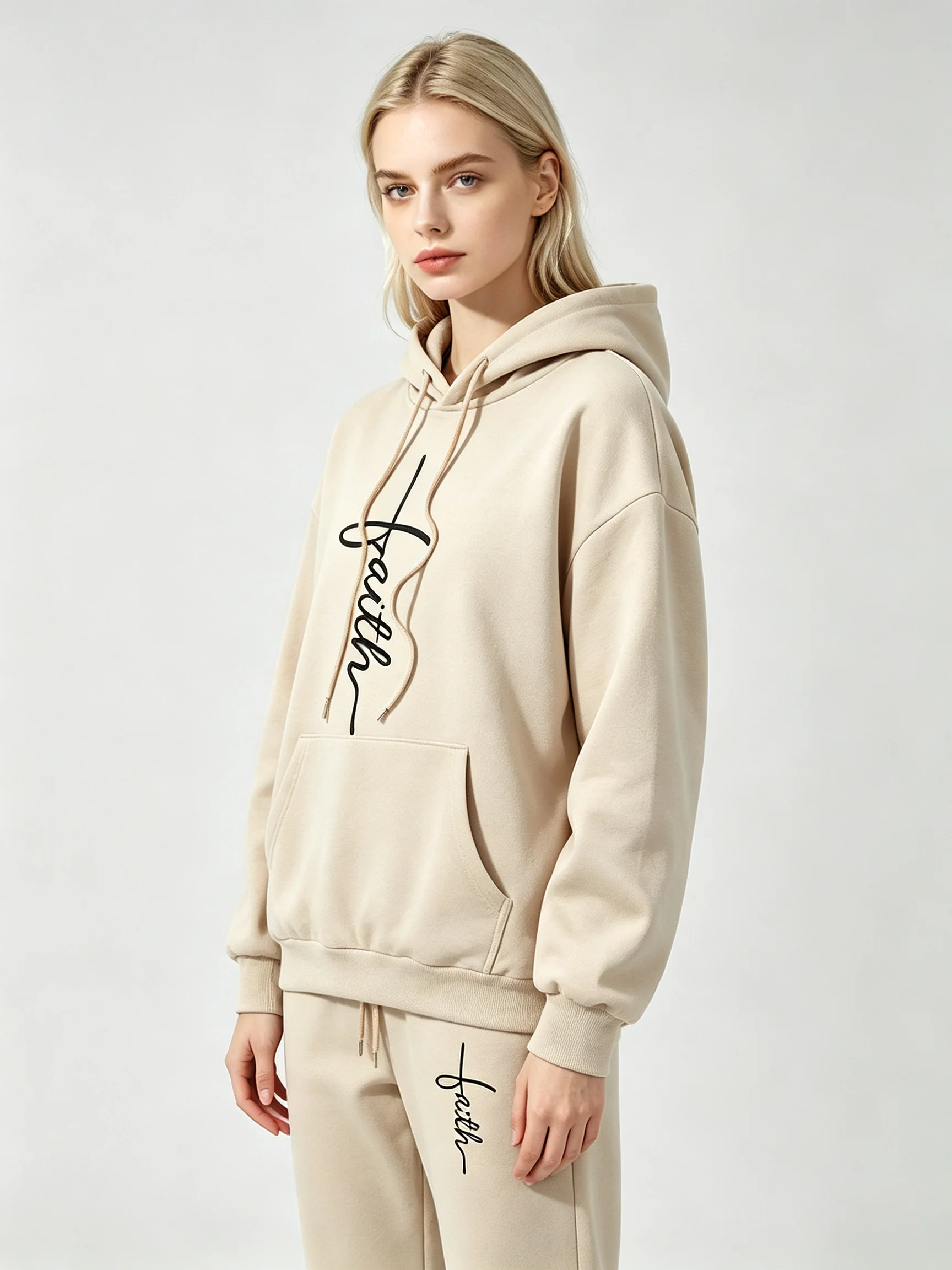 Women Printed 2 Piece Tracksuit Hooded Sweatshirt & Jogger Pants Casual Daily Outfit Warm Comfortable Autumn Winter Sportswear view 3
