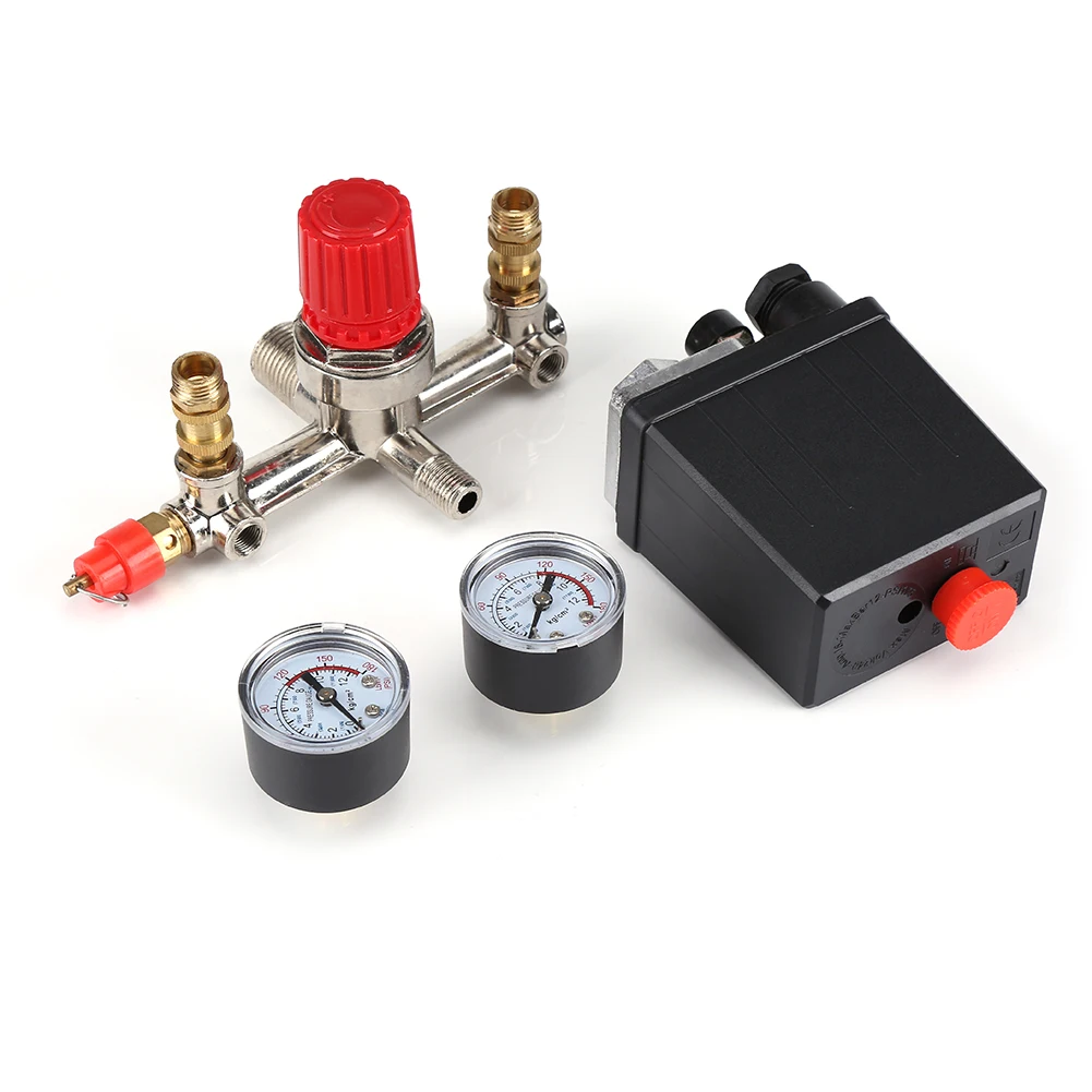 

Air Compressor Pressure Control Air Compressor Pressure Control Valve Regulator 90-120 PSI with Double Gauges