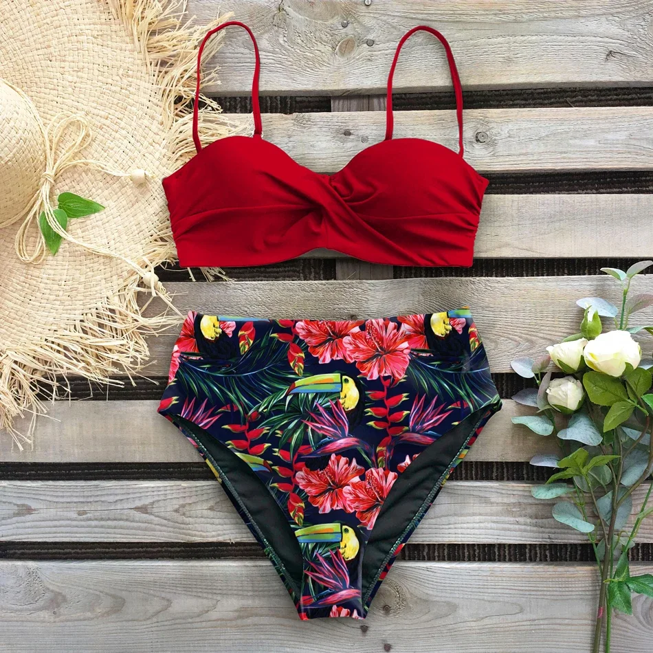 Sexy 2024 Bikini Swimsuit Women Swimwear Push Up Bikinis Set Leaf Print Female High Waist Swimming Suits for Bathing Suit