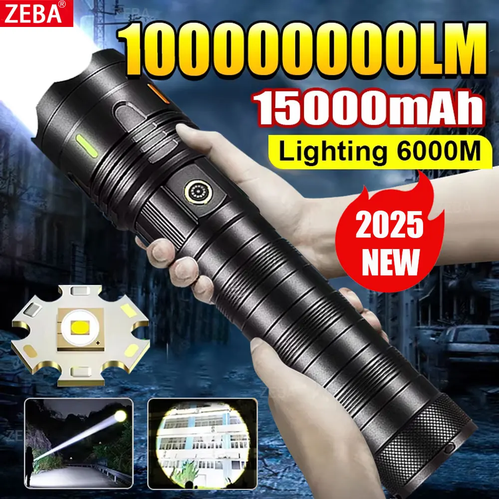 2025 Nova lanterna laser branca de 15000mAh 100000 LM Lanterna Ultra Poderosa Recarregável Lanterna Tática Militar Tocha Externa