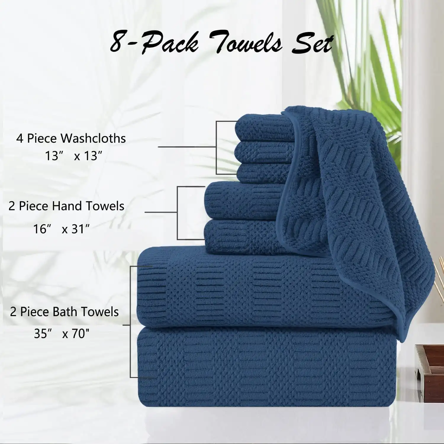 8 Piece Oversized Navy Blue Bath Towel Set 2 Extra Large Bath Towel Sheets 2 Hand Towels 4 Washcloths Soft Plush Towel Set