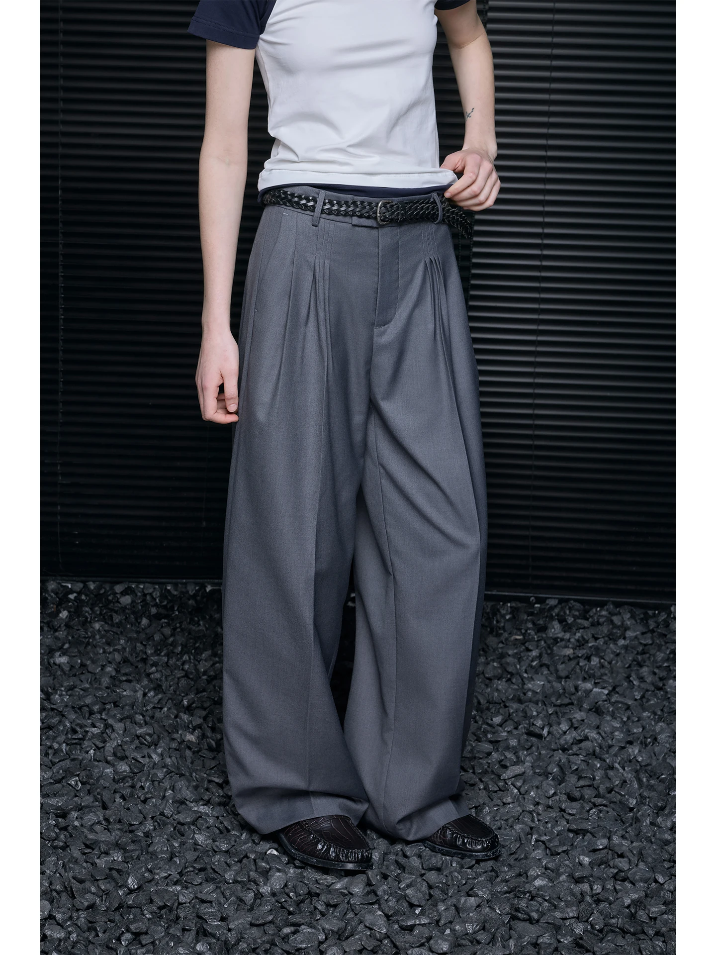 

ey Casual Wide Leg Pants Women's Straight Cut ape Versatile Design Spring New Sle Street Sle Pure Color l Waist