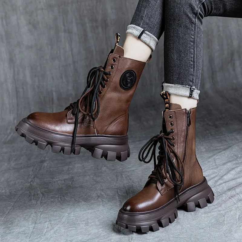 

2022Autumn and Winter British Style Retro Martin BootsWomen's Thick-soled High-top Round Head Casual Motorcycle Short BootsWomen