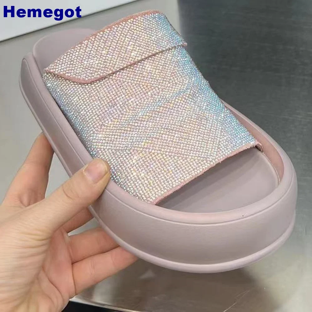 

Crystal Bling Bling Platform Outdoor Slippers Summer New Open-Toe Casual Beach Roman Slippers Fashion Women Slip-On Slides