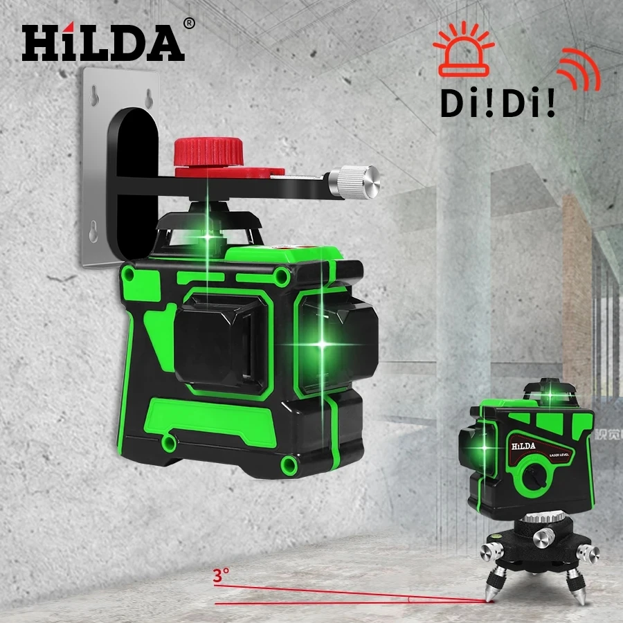 HILDA 12-Linien Grüner Laser-Nivellierer 3D Selbstnivellierender Laser für Bau, Fliesen- und Wandverlegung