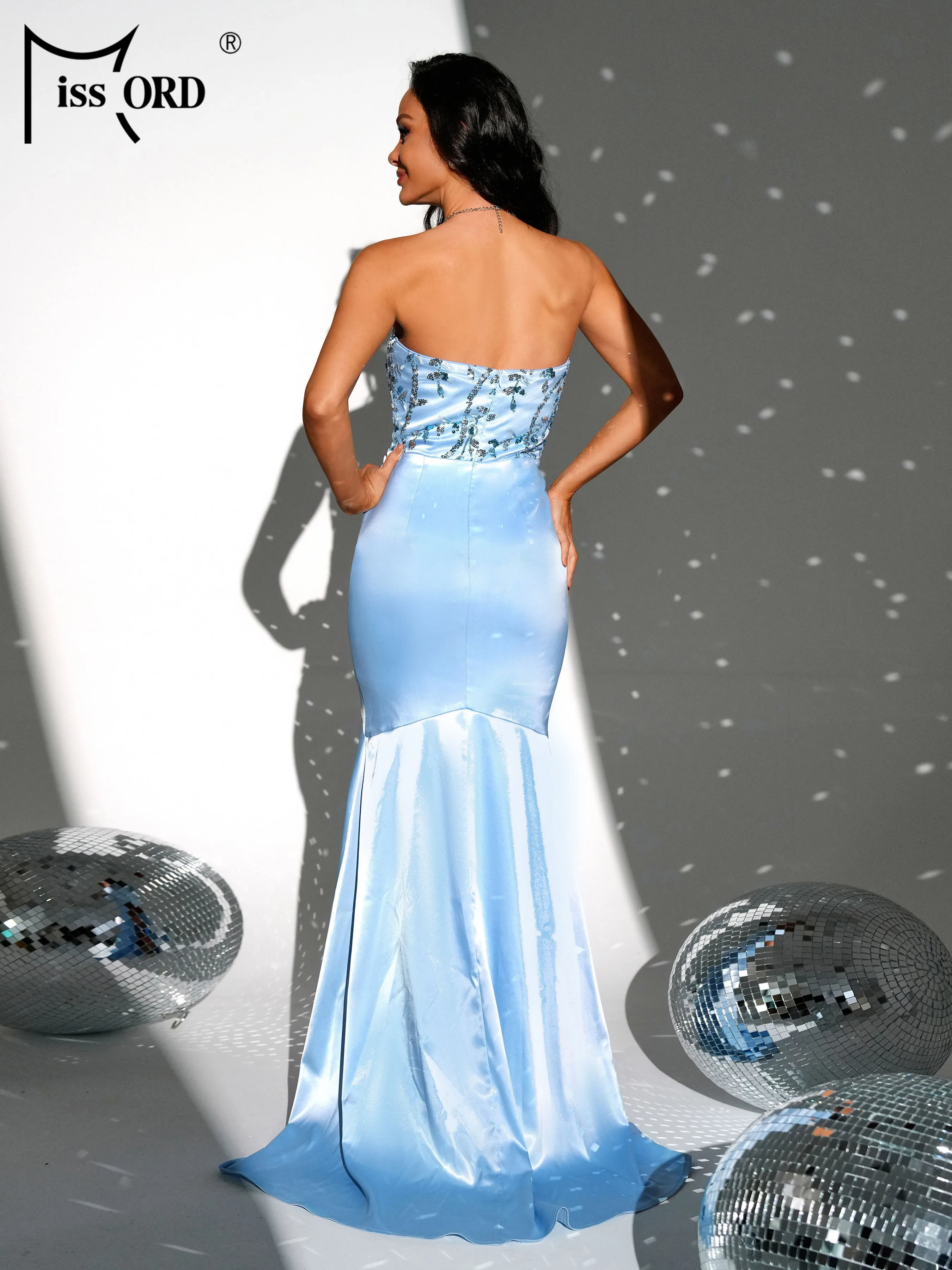 Missord Nuovo abito da sera diviso in raso senza spalline Matrimonio Festa di compleanno Abiti maxi per occasioni formali di lusso di alta qualità