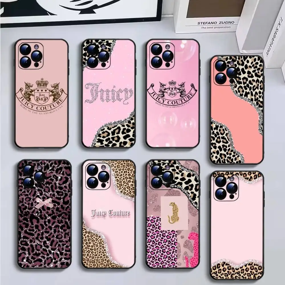

juicy couture leopard Phone Case For iPhone16,15,14,13,12,11 Plus,Pro Max,XS,X,XR,SE,Mini,8,7,Soft Black Cover