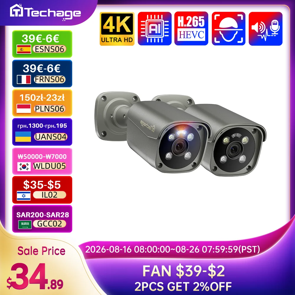 Techage 4k 8mp poe Outdoor Zwei-Wege-Audio-Bullet IP-Kamera h.265 Überwachungs system onvif Motion Detect E-Mail-Alarm xmeye