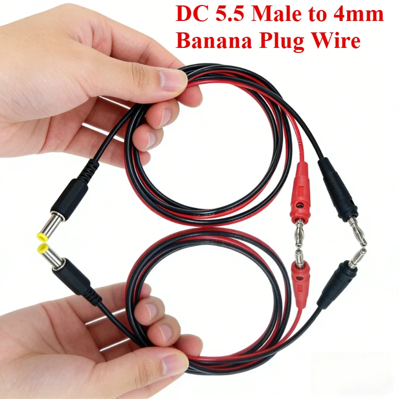 DC 5.5 X 2.1/2.5MM to 4MM Banana Plug Wire Male DC Power Adapter Connection Cable DC to Gun-type Lantern Head Connector Line