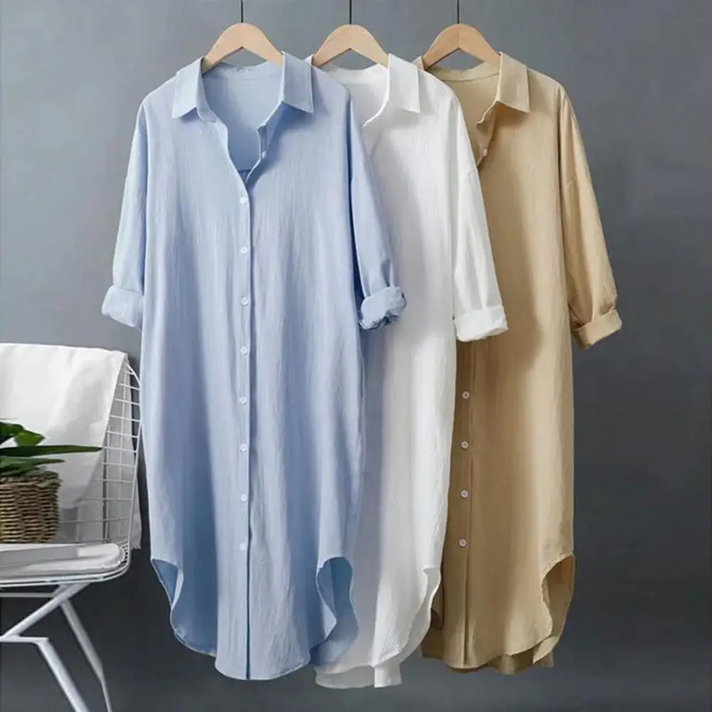 

Loose Fit Long Sleeve Top Stylish Women's Sun Protection Shirt with Lapel Collar Loose Fit Mid-length Design for Casual