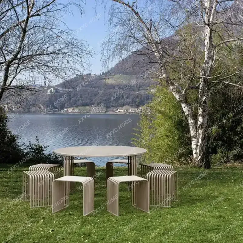 X36 Outdoor Table And Chair Combination Courtyard Terrace Coffee Milk Tea Shop Restaurant Dopamine Round Table Chair