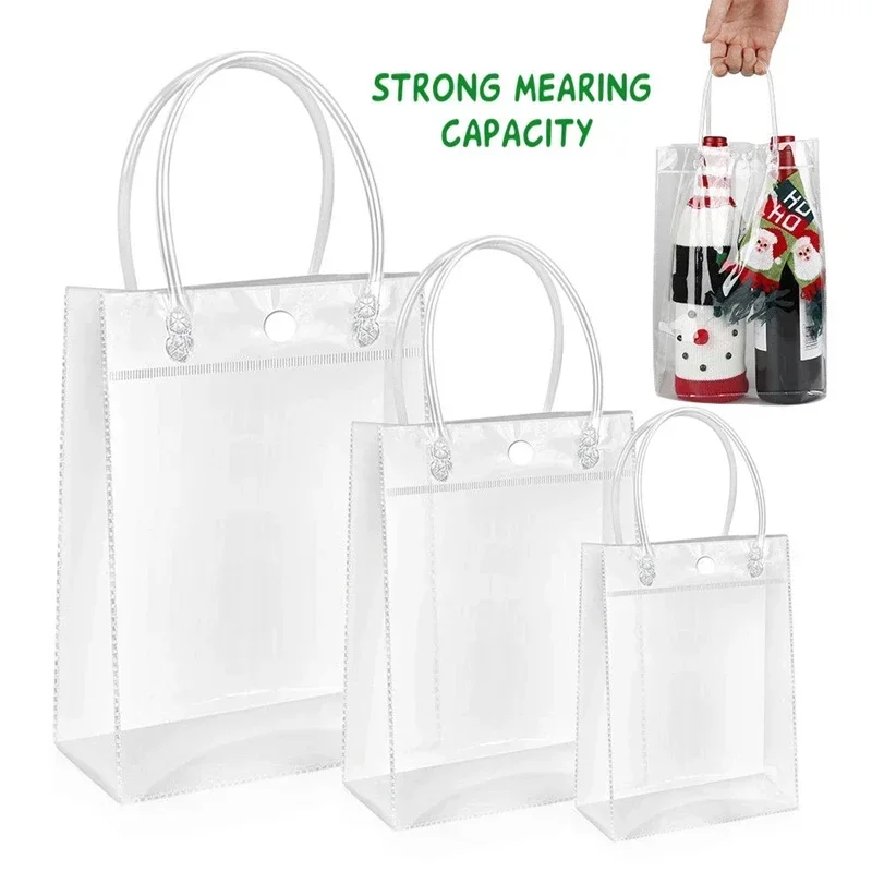 

100PCS Transparent Gift Bags with Handle Candy Gift Bags Waterproof Packaging Supplies Gift Packaing for Guest Party Supply