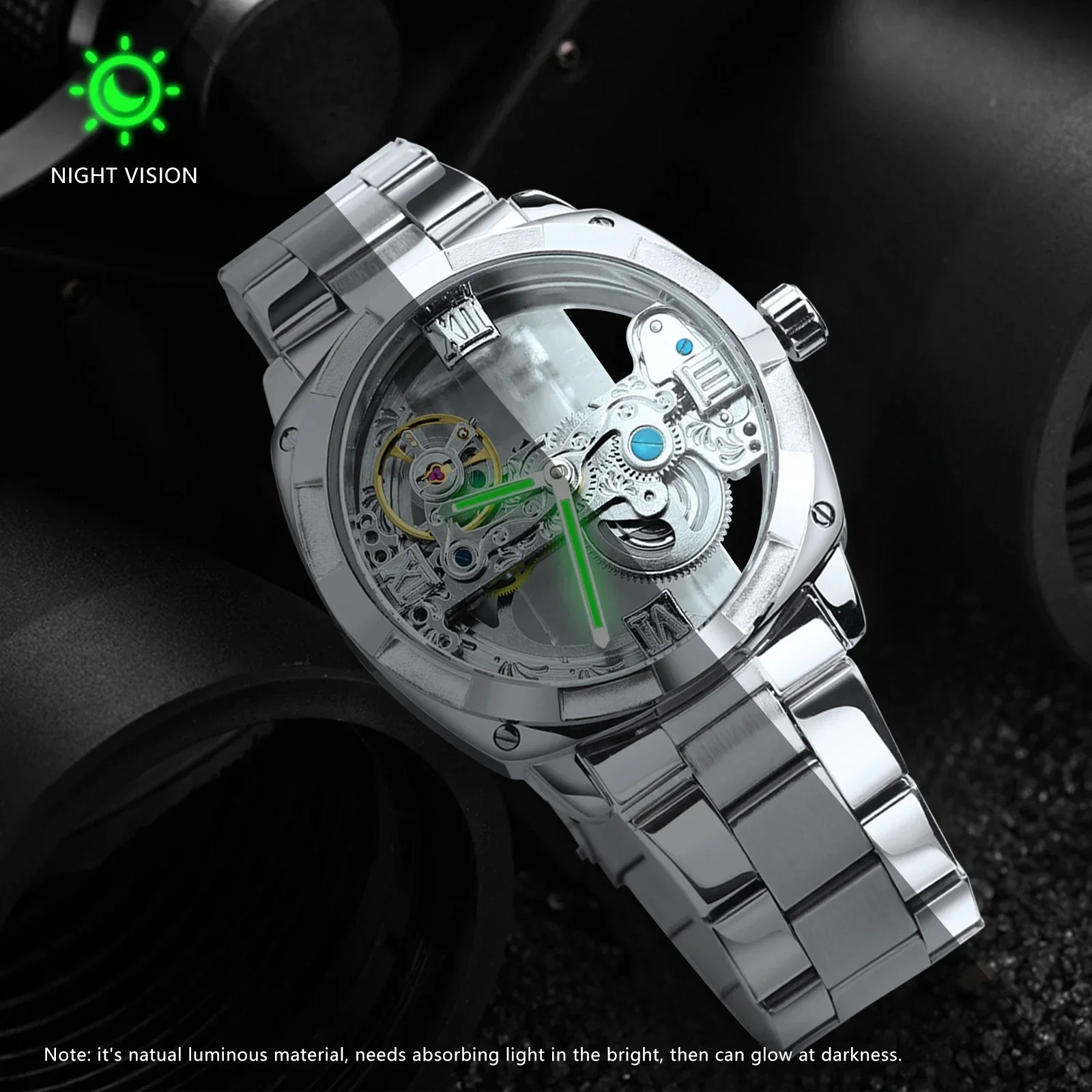 Forsining Watch Men Single Bridge Transparent Watches Luxury Gold Stainless Steel Tourbillon Automatic Mechanical Wristwatches