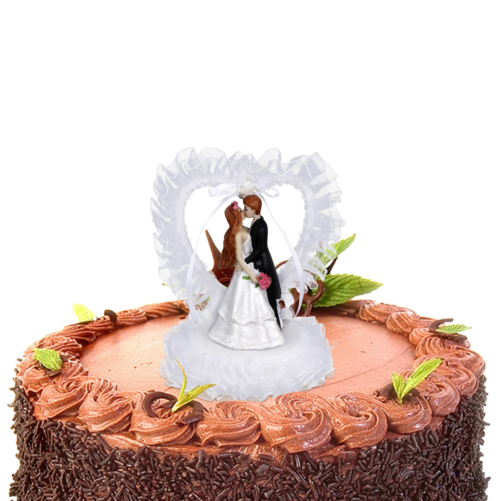 

1Pcs Wedding Cake Decoration Bride Groom Resin Adornment Heart Shape Romantic Wedding Party Cake Ornament Dessert Table Decor