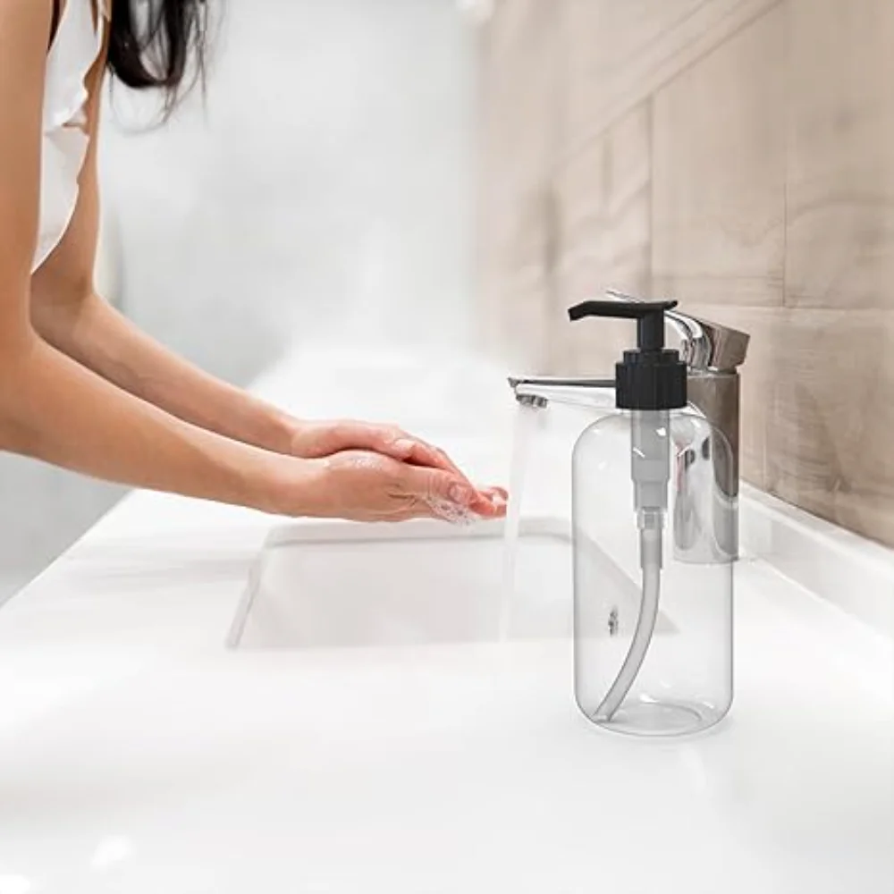 8 Stück 300/500ML Klare Shampoo-Leerflaschen mit Pumpe, Duschgelspender für Dusche, Badezimmer, Shampoo, Conditioner, Körperwaschflasche – Detail 7