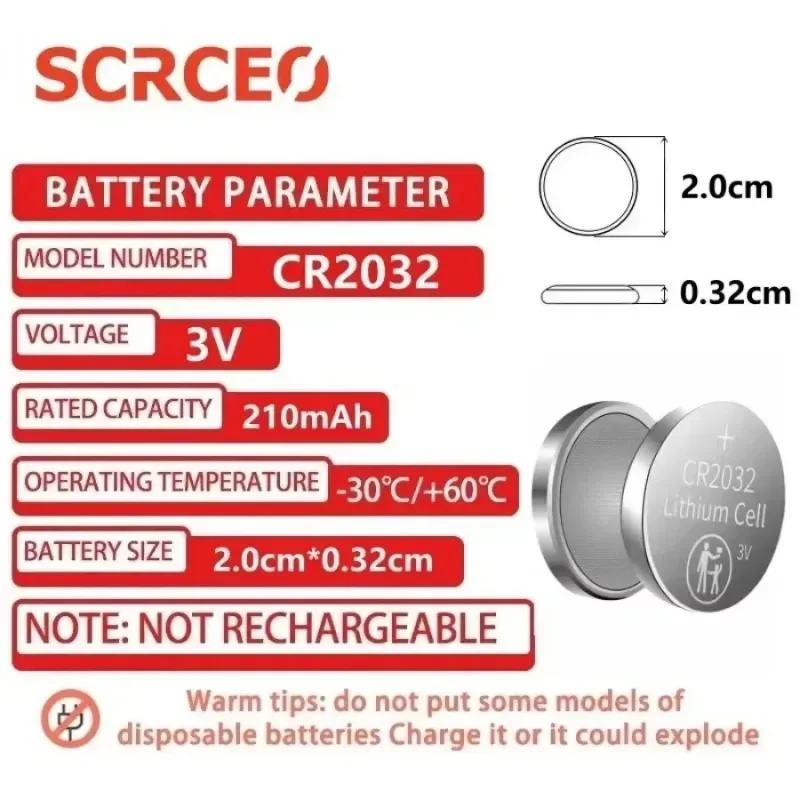 Batería CR 2032 de botón de litio CR2032 de alta capacidad, Compatible con calculadoras de llaves AirTag, contadores de monedas, relojes, Etc., 10-100 Uds.