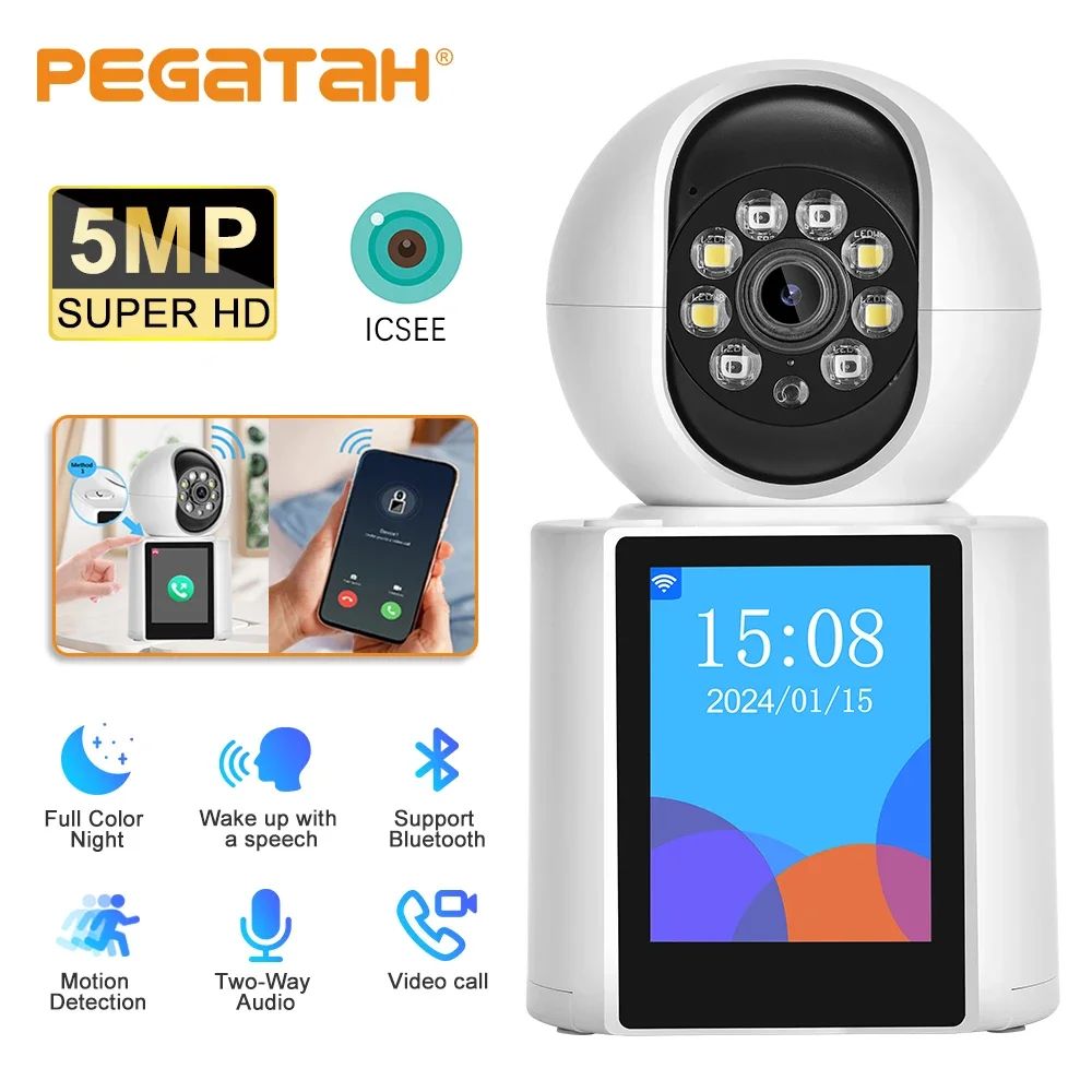 

PEGATAH Video Intercom Camera 5MP WIFI IP Camera Baby Monitor 2.8inch Screen Smart Home Wifi Camera Auto Tracking CCTV Cam ICSEE