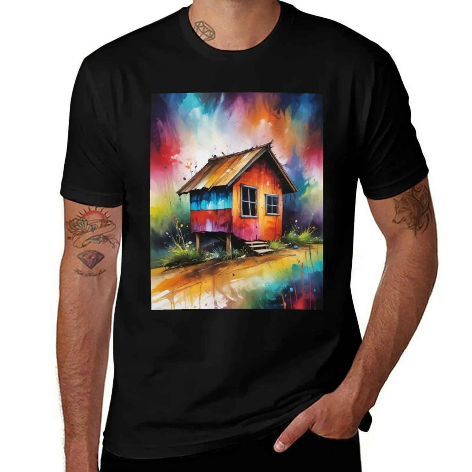 

Rural living acrylic colorful artwork print design T-Shirt valentines clothes men tshirt