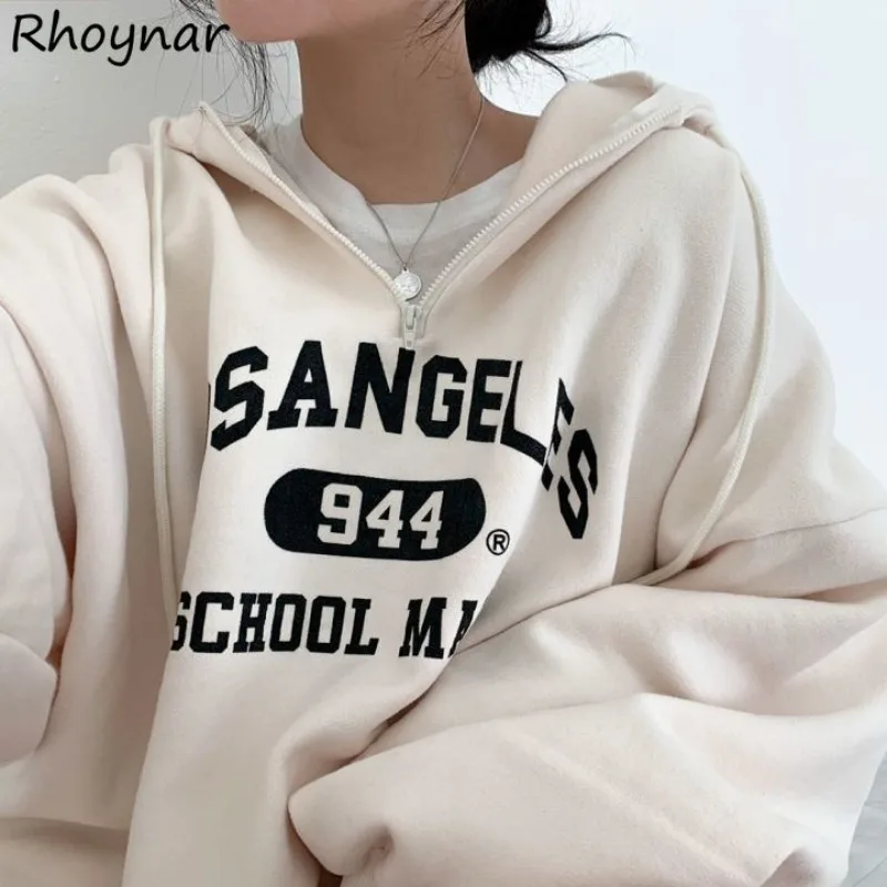 

With Hat Hoodies Women Sporty Ins Stylish Chic Vibe Letter Students Daily Winter Keep Warm Loose All-match Y2k College Harajuku