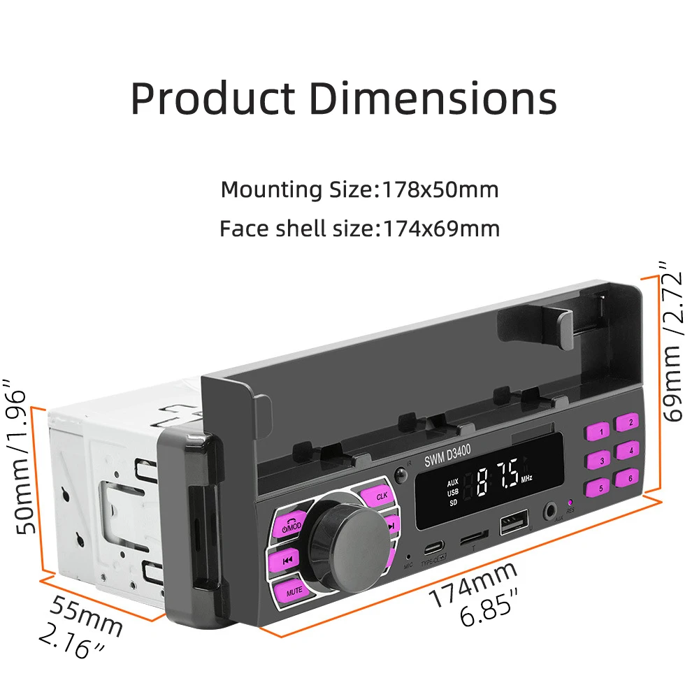 

Автомобильный MP3-плеер с Bluetooth 5.0, FM-радио, 4-канальным усилителем, 1 DIN, встраиваемая автомобильная аудиосистема