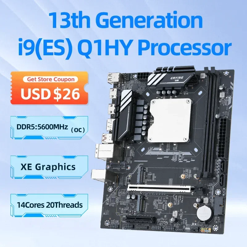 DIY Gaming Computer Motherboard with Onboard 13th Kit Interposer Core CPU Q1HY ES 0000(Refer to i9 13900HK)14C20T DDR5 Desktops