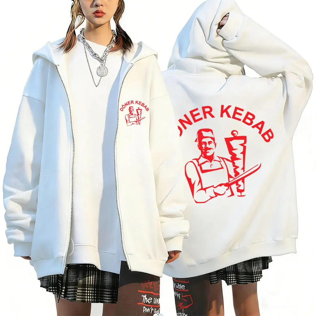 

Funny Doner Kebab Graphic Zipper Hoodie Men Fleece Oversized Zip Up Jacket Unisex Fashion Casual Zip Up Sweatshirt Streetwear