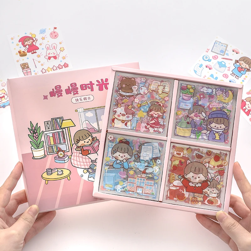 

100sheets Slow Time Series Kawaii Cartoon Handbook Sticker Gift Box Stationery Sticker Creative Aesthetic Sticker