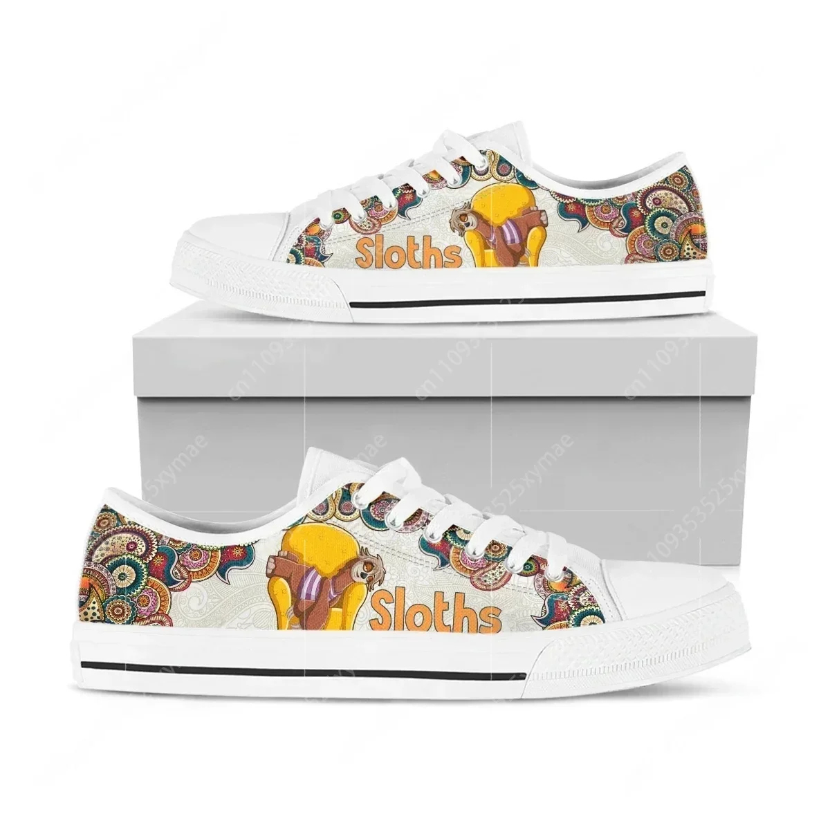 Bohemian Mandala Sloth Print Low Top High Quality Sneakers Mens Womens Teenager Canvas Sneaker Couple Shoes Custom Made Shoe