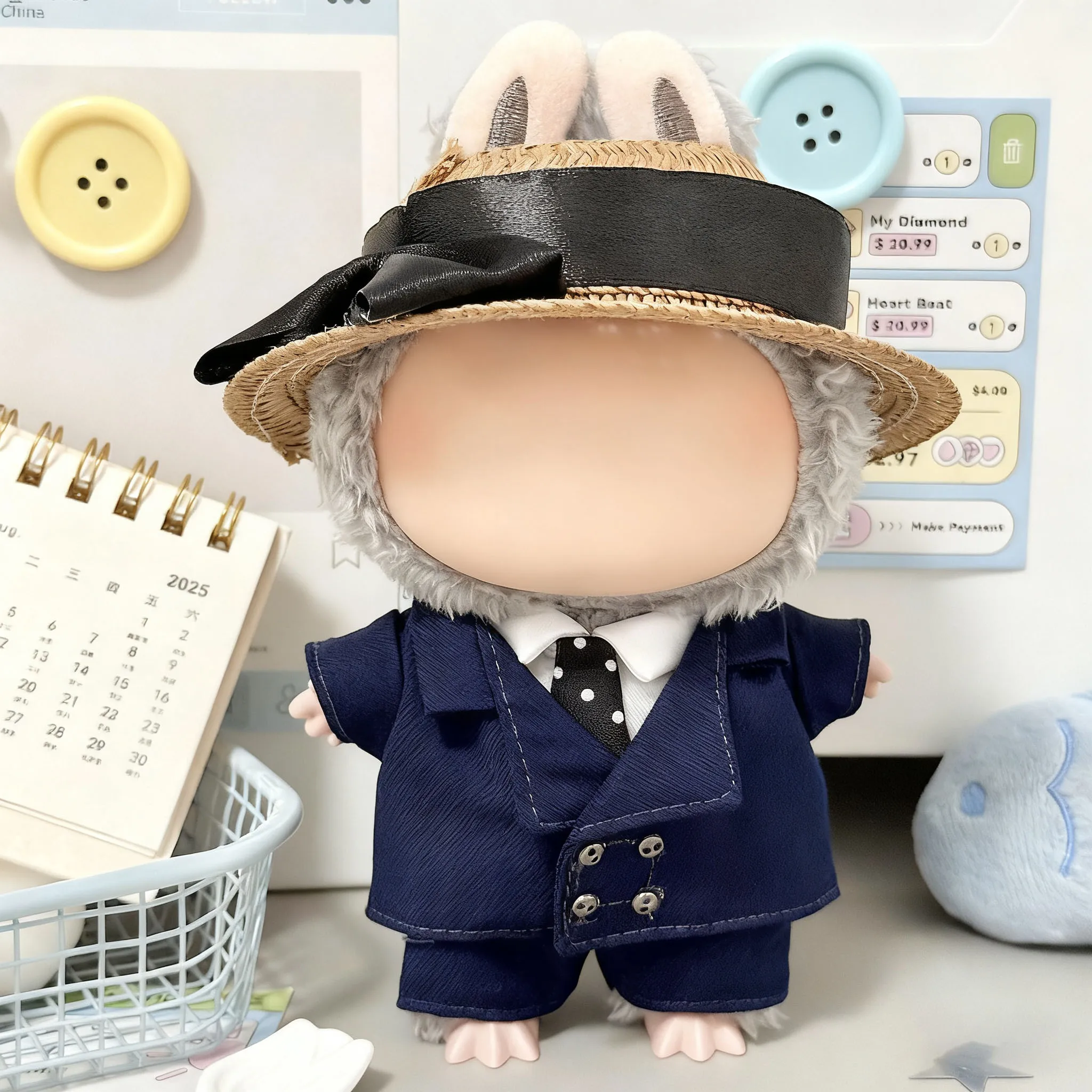 

17 см кукла для одежды Labubu, трендовый модный костюм, галстук, плюшевая одежда для кукол, куртка с розой, комплект с короной, аксессуары для одежды, одежда для кукол