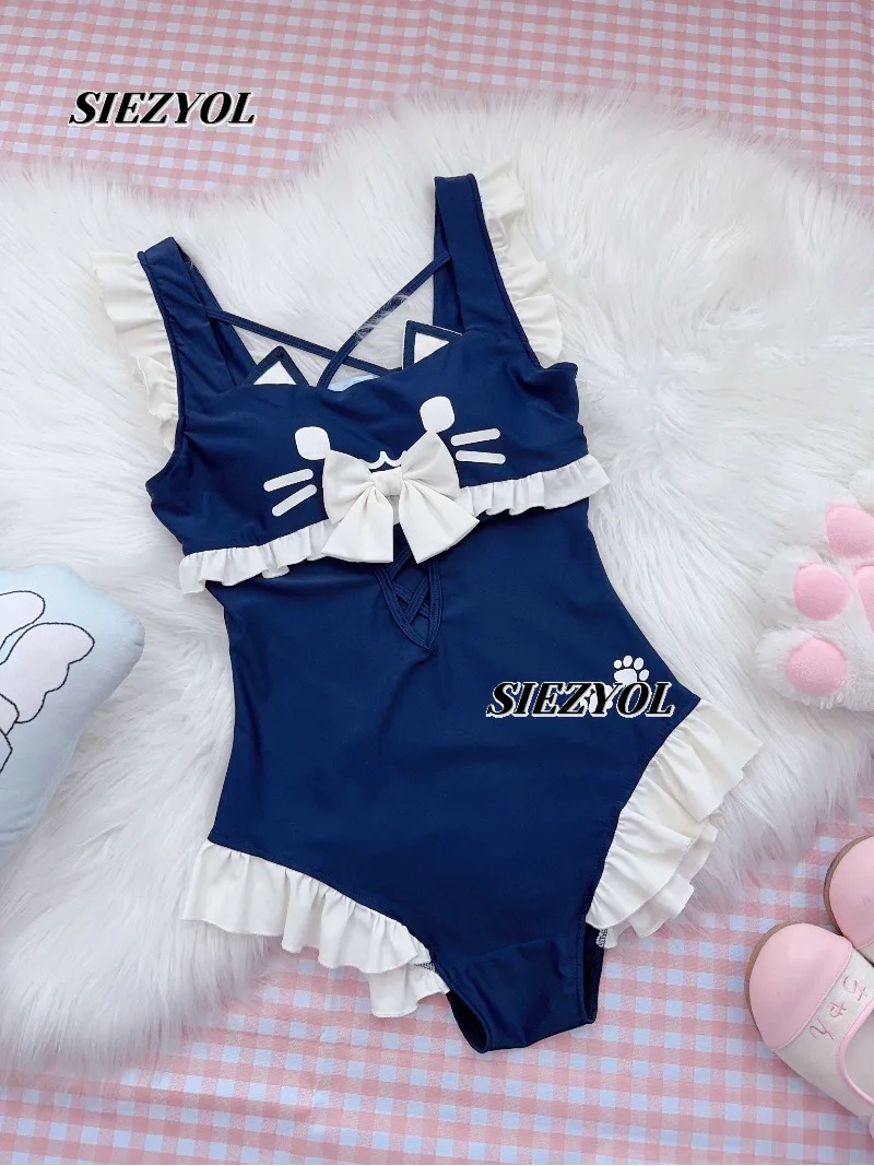 One-piece Swimsuit Summer New Original Lace Bow Sweet Cute Girl Ruffle Edge Seaside Sleeveless Swimming Suit for Women