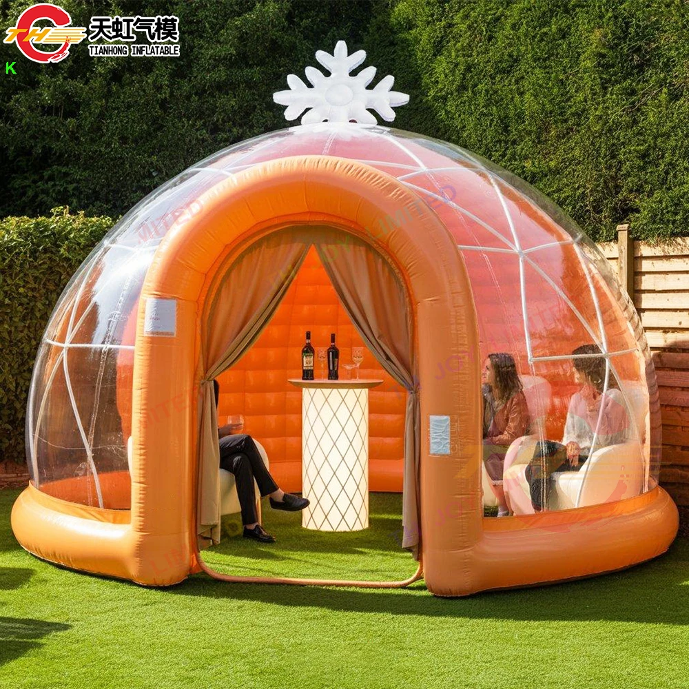 Tienda de campaña inflable transparente con iluminación LED para fiesta de carnaval al aire libre, barra de hielo hinchable, envío rápido