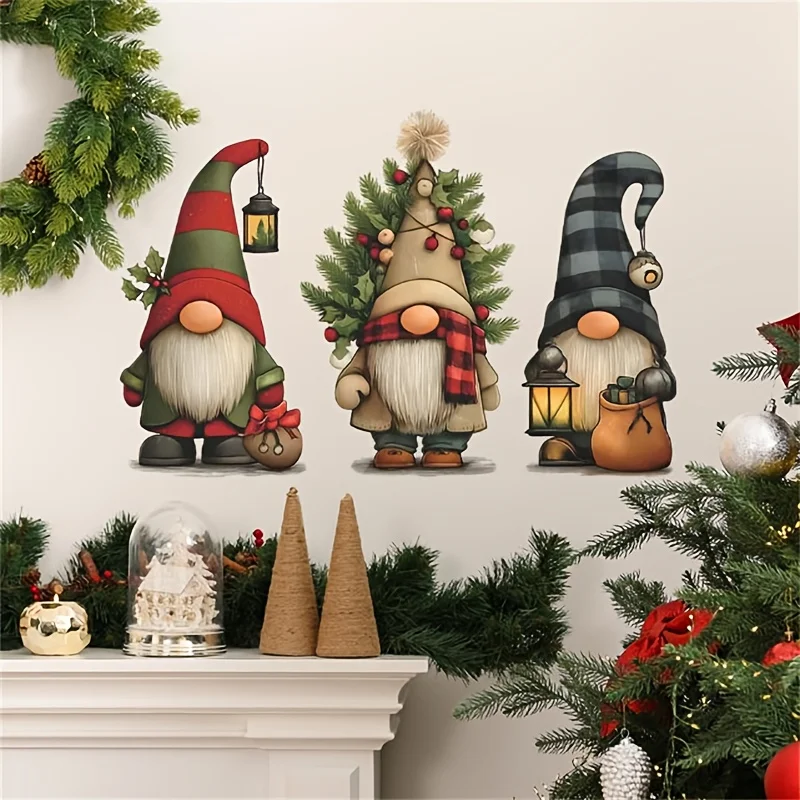1 Set Christmas Gnome Wall Stickers Removable Self-Adhesive PVC Tomte Elf Decals with Matte Finish Christmas Party Decoration