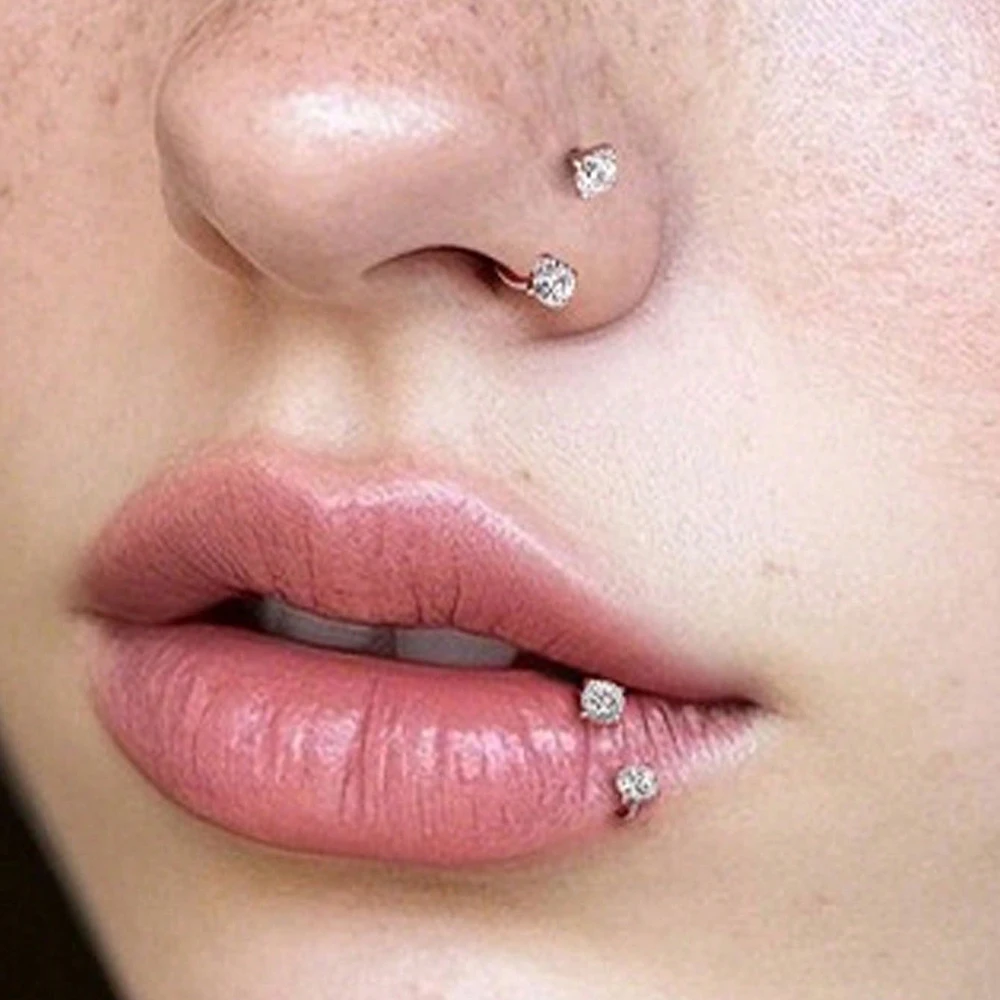 18G 2 Stück Hufeisen-Nasenringe mit 1 Stück Piercing Taper Ball Grabber, Edelstahl Doppel-Zirkonia-Nasenbolzen – Detail 3