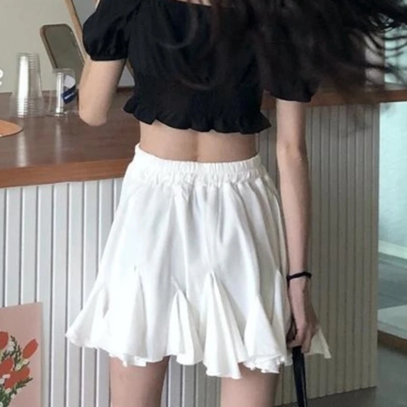 Skirts Women A-line Sweet Girls Ins Korean Fashion Chic Temper Anti-exposure Ruffles All-match Students Summer Casual Mini Y2k