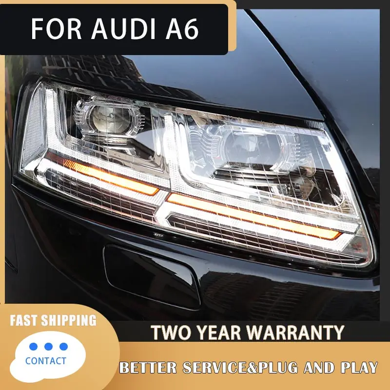 Car Lights for Audi A6 A6L LED Headlights 2005-2011 Head Lamp with LED Projector Lens DRL Sequential Turning